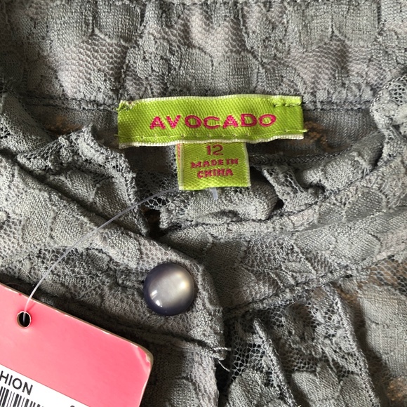 Sheer floral lace blouse top grey cap flutter sleeves ruffles Avocado 12 NWT - Picture 3 of 7